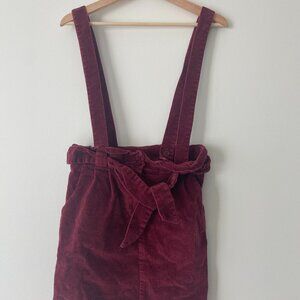 Illa Illa Burgundy Red Corduroy Skirt w/ Suspenders Small